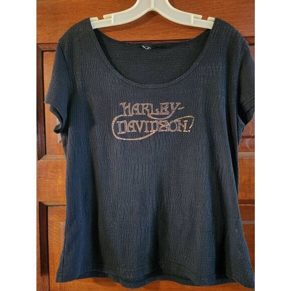 Harley-Davidson Womens See Through Peek-a-Boo Black short sleeved Size XL T Shir - Picture 2 of 4